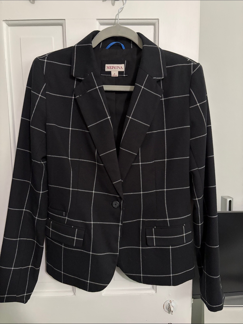Merona Black Blazer with White Windowpane Check